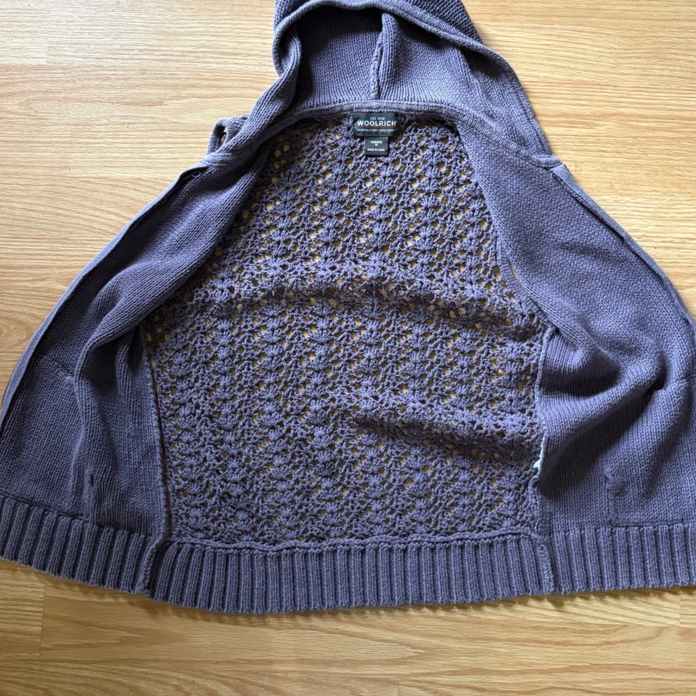 Woolrich Womens Purple Knit Full Zip Sleeveless Hoodie Crochet Back Vest Size M - Picture 6 of 8